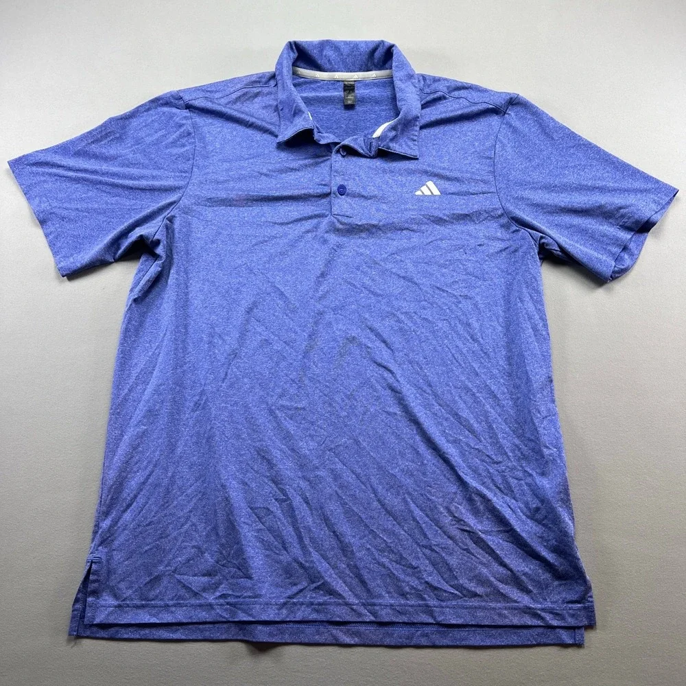Adidas Polo Shirt Men's Large Blue Heather Short Sleeve Golf Performance Popover